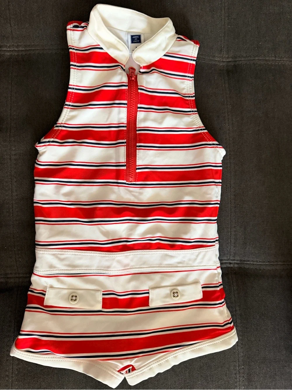 Janie and Jack Red & White Striped Sleeveless One-Piece Swim